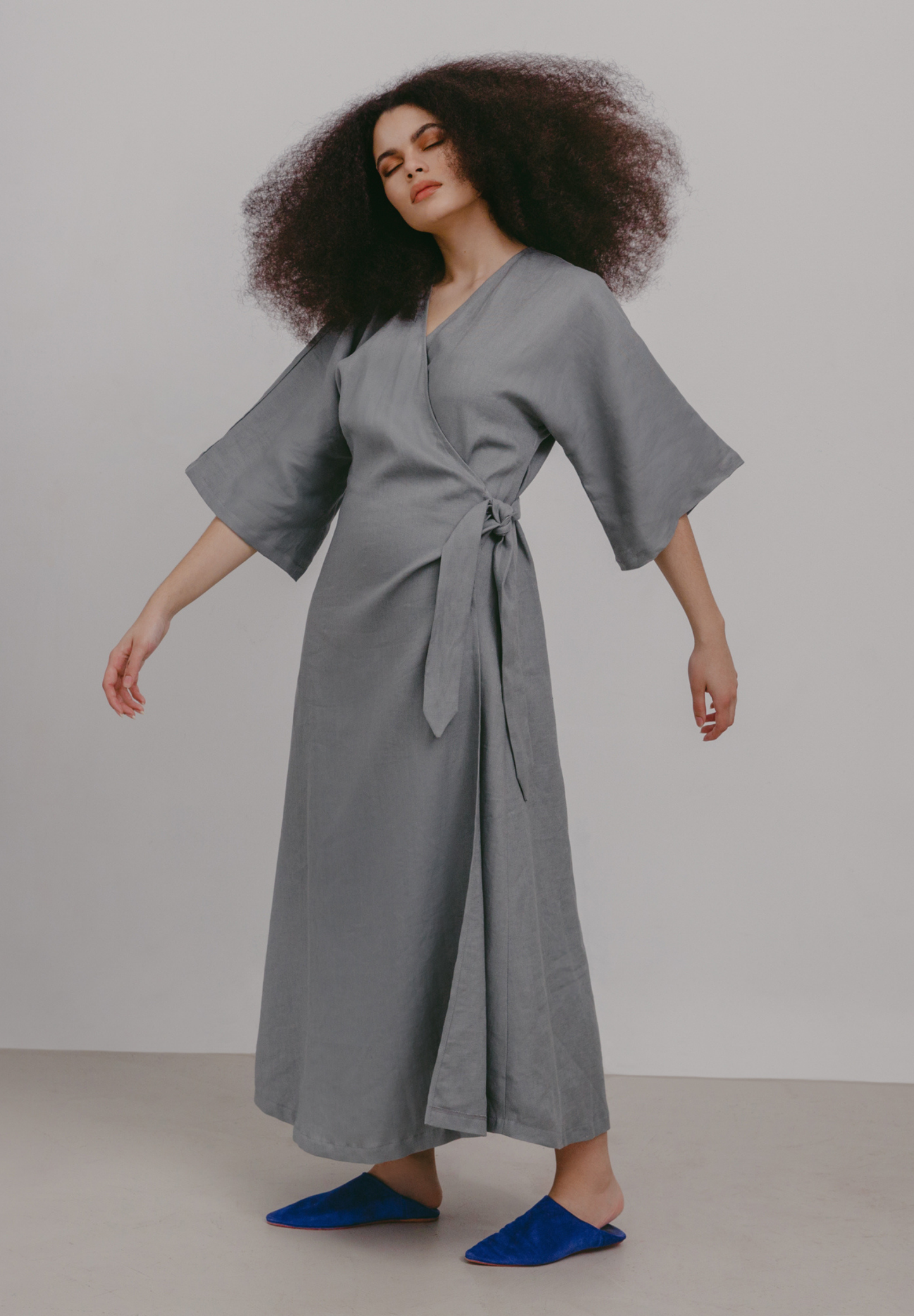 Vera Linen Robe Dress - Sage Gray