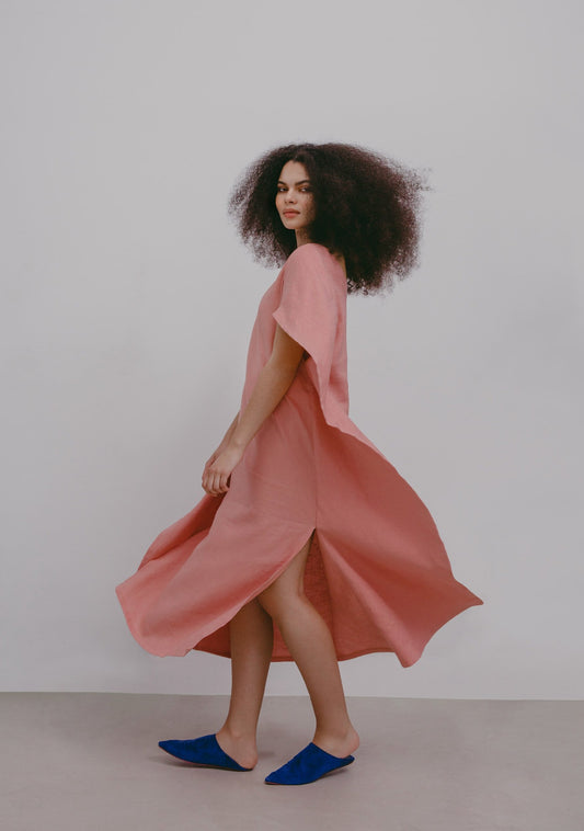 <transcy>Caftan en lin rose Diana</transcy>